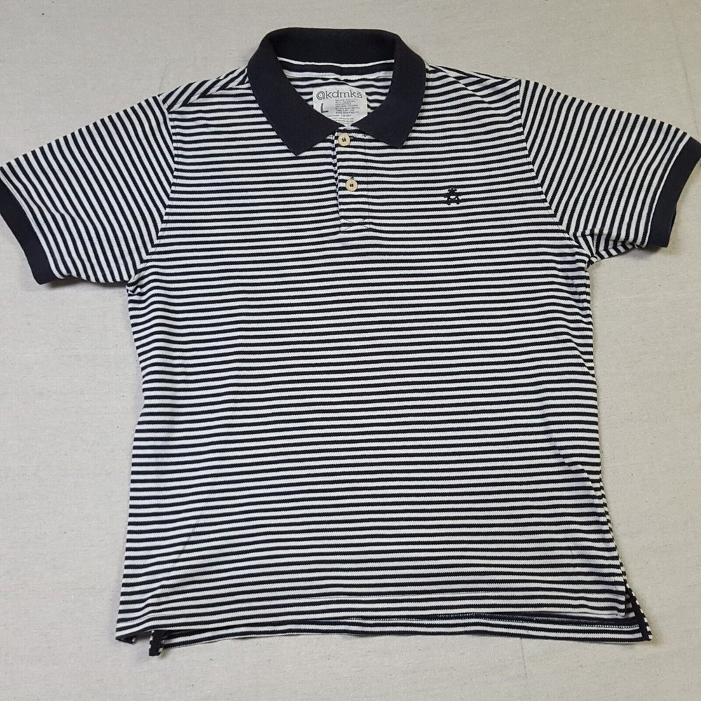 AKDMKS Polo Short Mens Large Blue White Striped Preppy Casual Rugby Adult